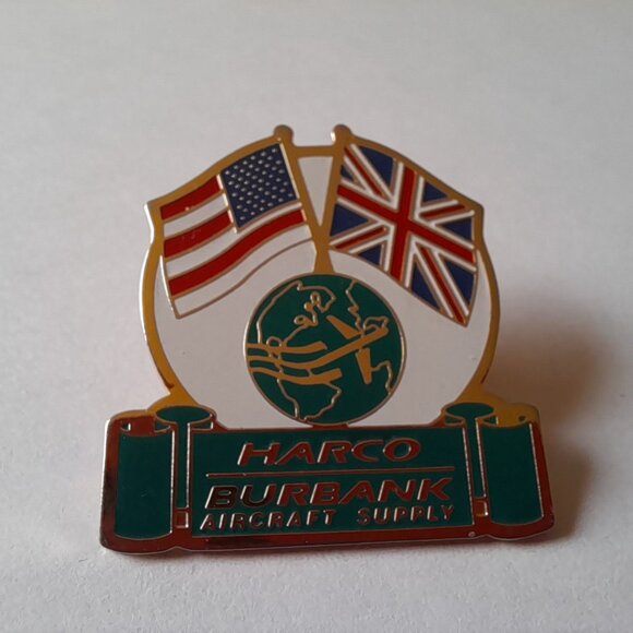 Vintage Harco Burbank Aircraft Supply Lapel Pin Aviation Collectible USA UK Flag - Picture 5 of 9